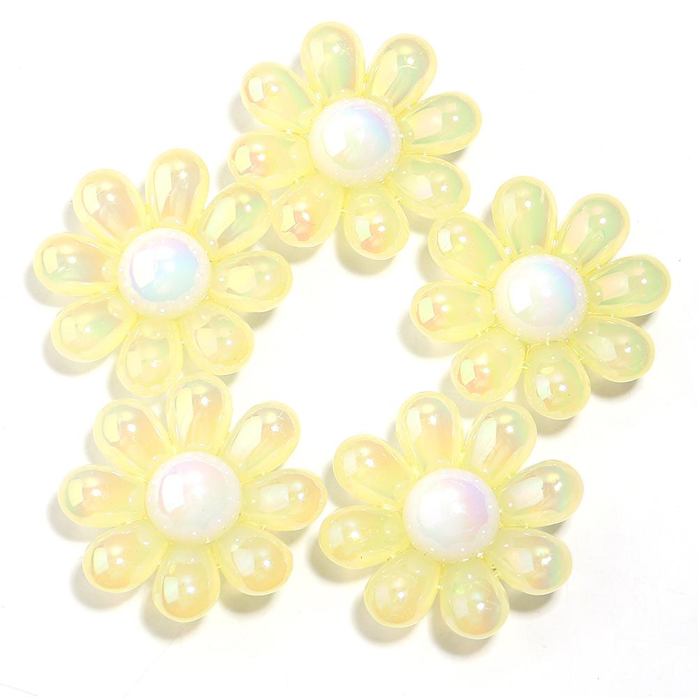 

5pcs/lot 44mm Plated Colored Flower Beads Loose Spaced Acrylic Beads For DIY Charms Necklace Headwear Keychains Accessories жовтий