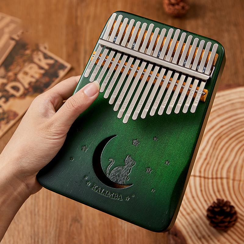 17 key Mahogany Kalimba 21 Key Thumb Piano Finger Piano for Beginner Cat Moon Mbira Gifts for Adults/Kids