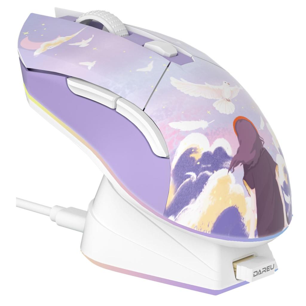 DAREU Gaming Mouse Wireless Wireless USB Connectable Ultra Light 85g Ergonomic Cute 12000DPI Charging Dock Included Programmable EM901X Year