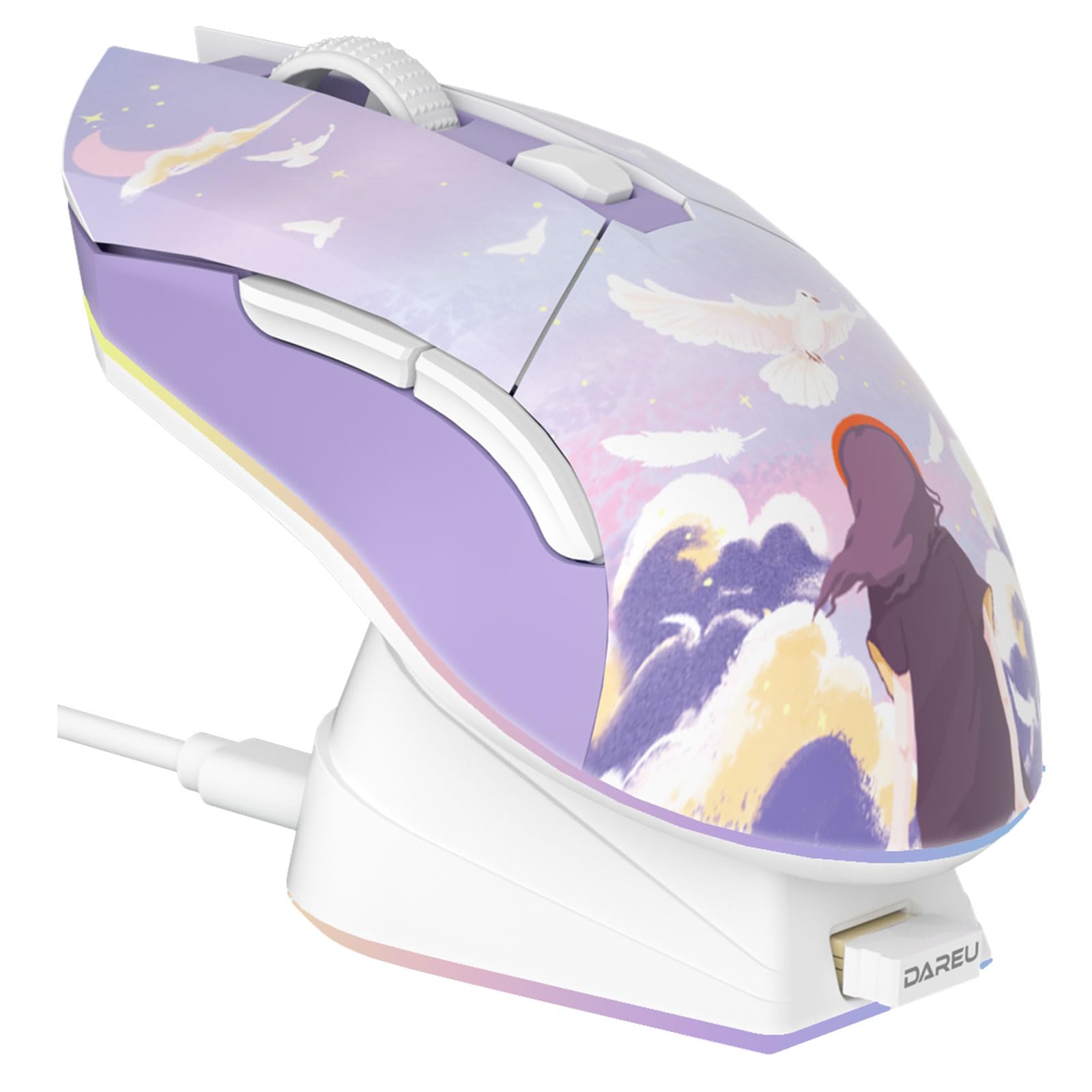 

DAREU Gaming Mouse Wireless Wireless USB Connectable Ultra Light 85g Ergonomic Cute 12000DPI Charging Dock Included Programmable EM901X Year