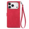 For iPhone 17 Pro Max Zipper Wallet Case with Strap Flower Imprint PU Leather Phone Cover