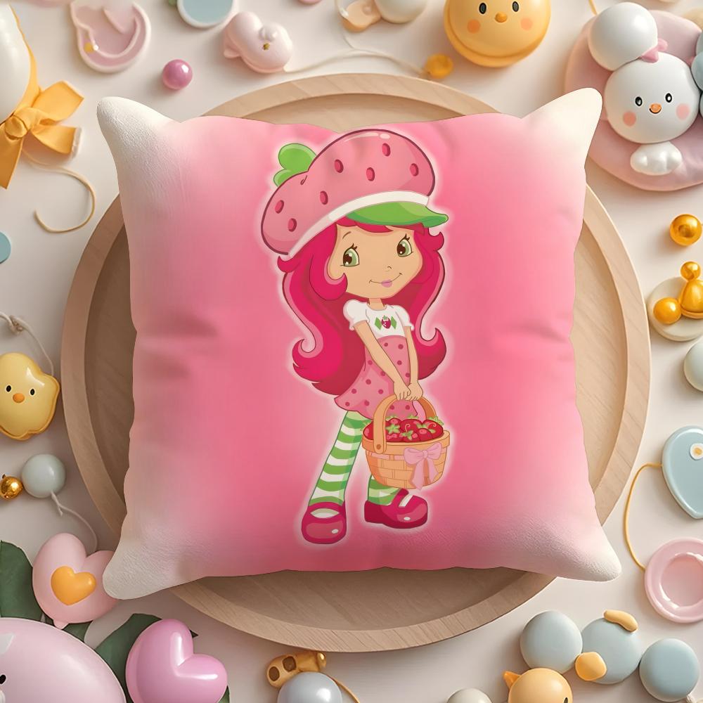 Cartoon S-Strawberry S-Shortcake Cushion Cover Home & Car Multi-Scene Pillow Cover - Reversible, Soft & Durable for Daily Use