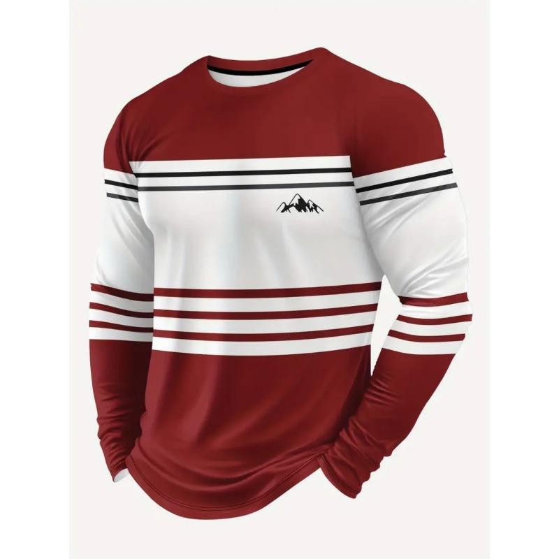 Vintage Men's Long Sleeve T-Shirt Streaks Print Top Spring Fall T-Shirt for Men 3D Striped Print Oversized Streetwear Clothing