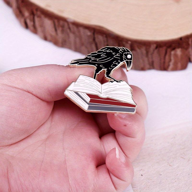 Interesting Crow and Book Enamel Pin Brooch Halloween Decoration Accessories Badge