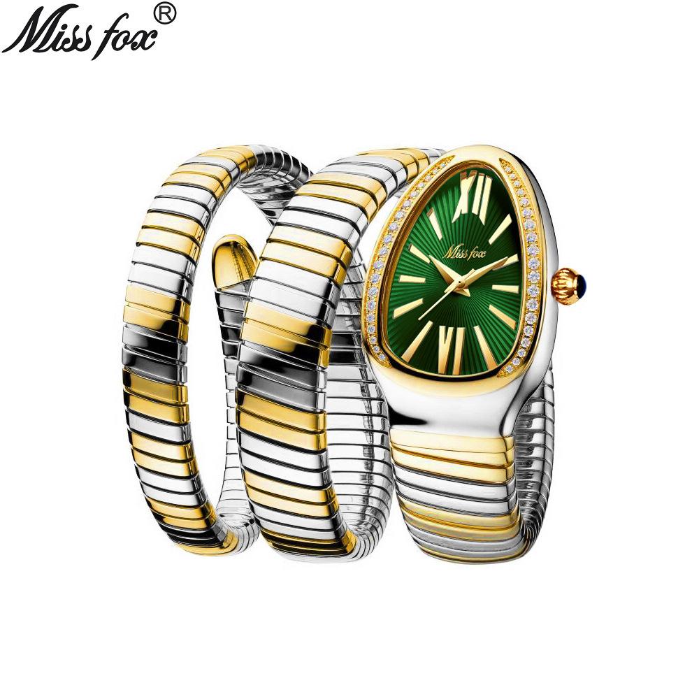 Missfox Uhr, High Fashion Personalisierte Schlange Schlange Schlange Wickelnd Drei-Kreis Armbanduhr