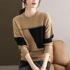 New Autumn Winter Fashion Round Neck Contrast Color Cashmere Sweater Loose and Versatile Large Foreign Long Sleeve Sweater