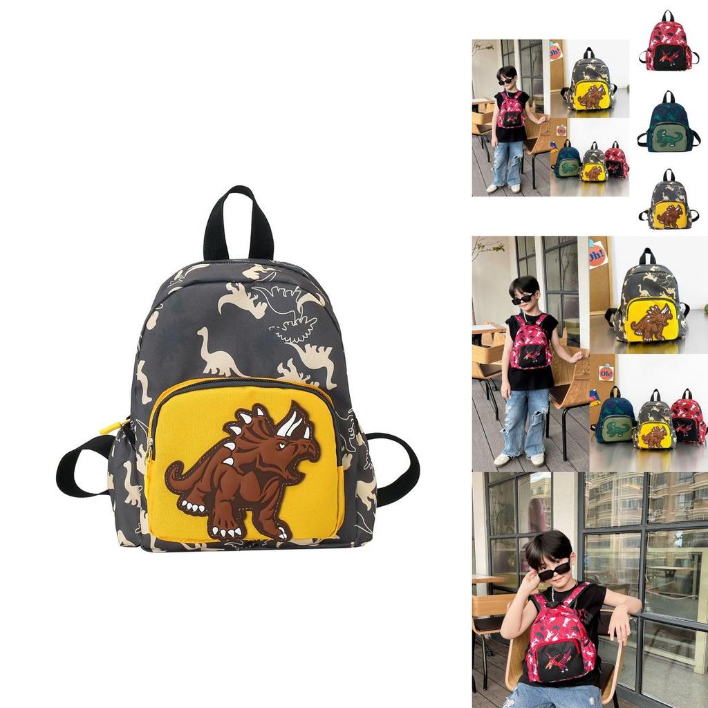 Stylish Breathable Nylon School Backpack With Cartoon Dinosaur Design For Kids
