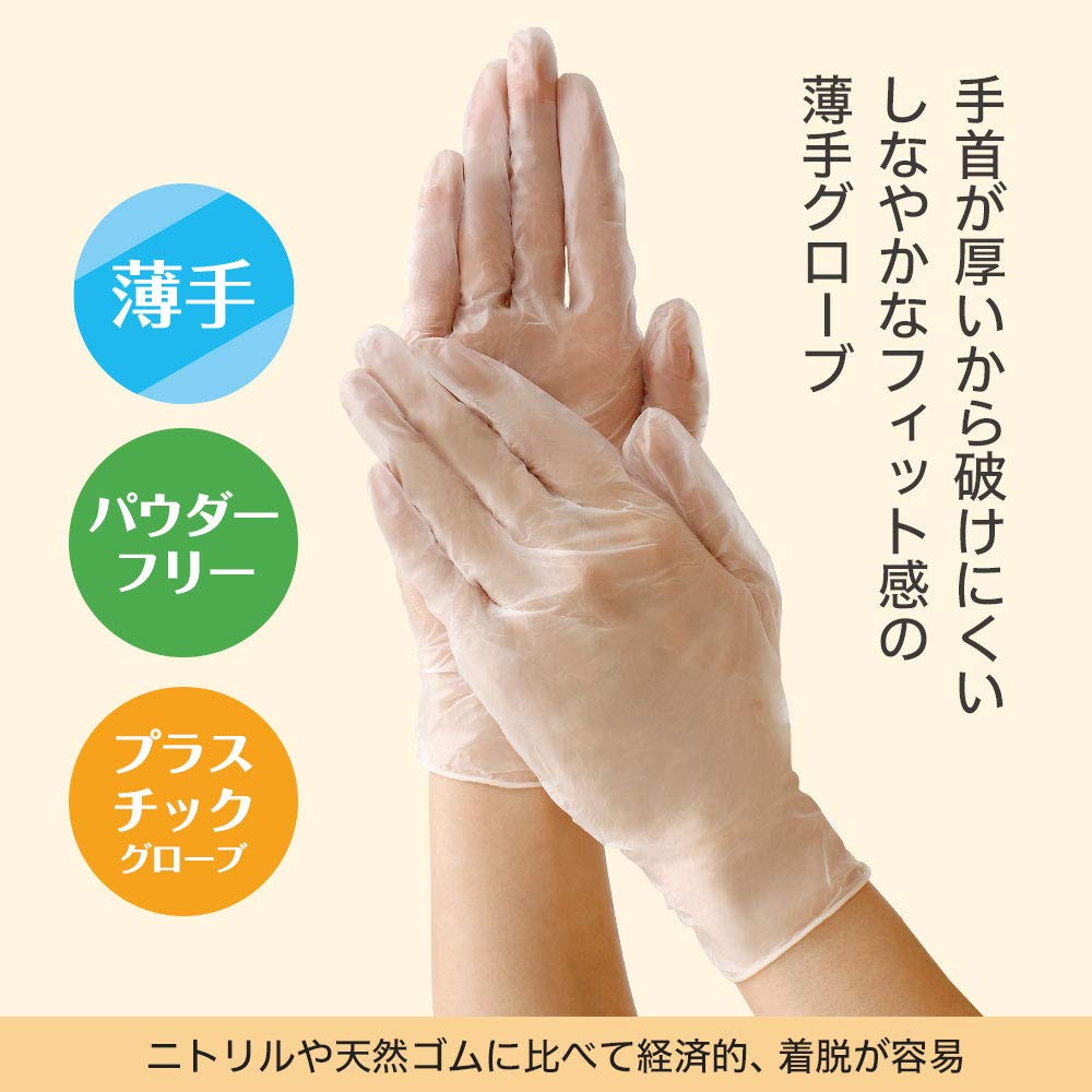 Disposable Plastic Gloves 9000031A [Nursery] Gloves, (powder-free), Thin, Tear-resistant, Powder-free, Medical, Hospital, S, 3-box Set,