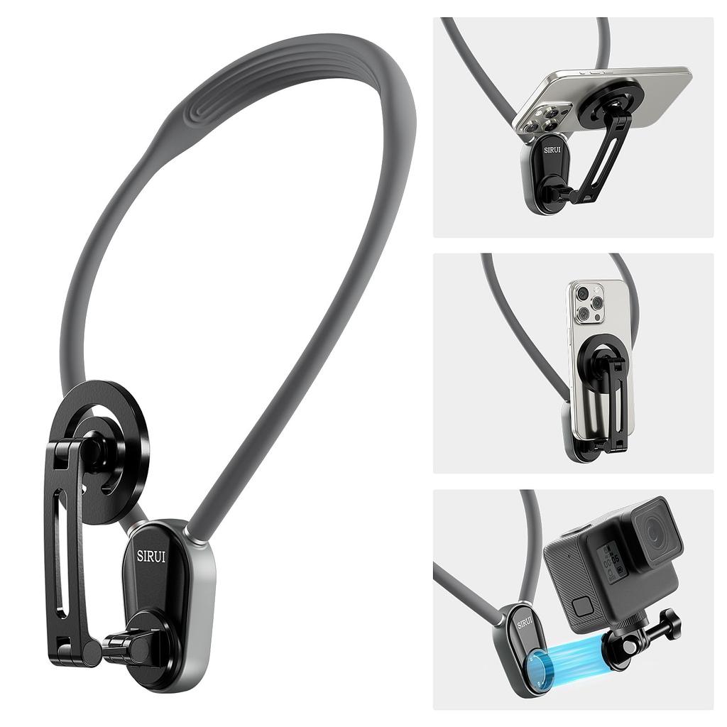 SIRUI Magnetic Neck Mount for POV Necklace Mount Vlogging Accessories for Android GoPro Hero Insta360 Action Cameras Phones, Hands-Free iPhone,