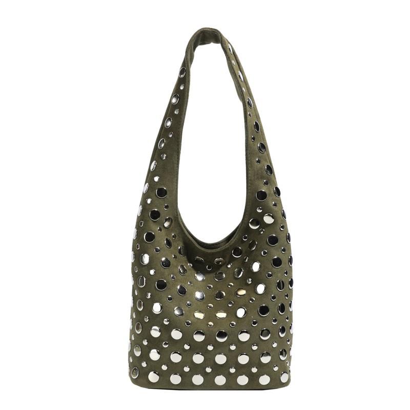 Vintage Underarm Bucket Bag Womens Winter Commute Shoulder Small Rivet Handbag