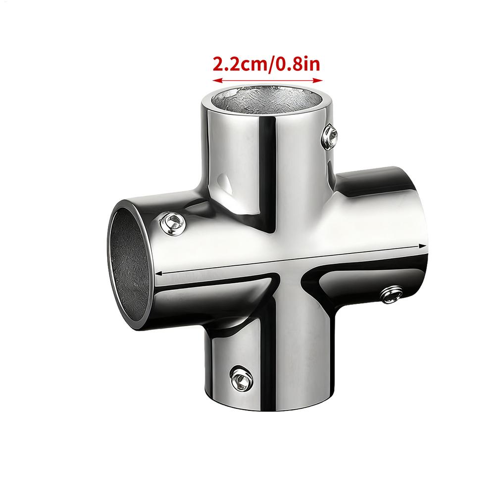 Boat Elbow 4-Way Pipe Fitting Connector Railing Hardware Stainless Steel Adapter Marine Hardware for Yachts Dock Decks Guardrail