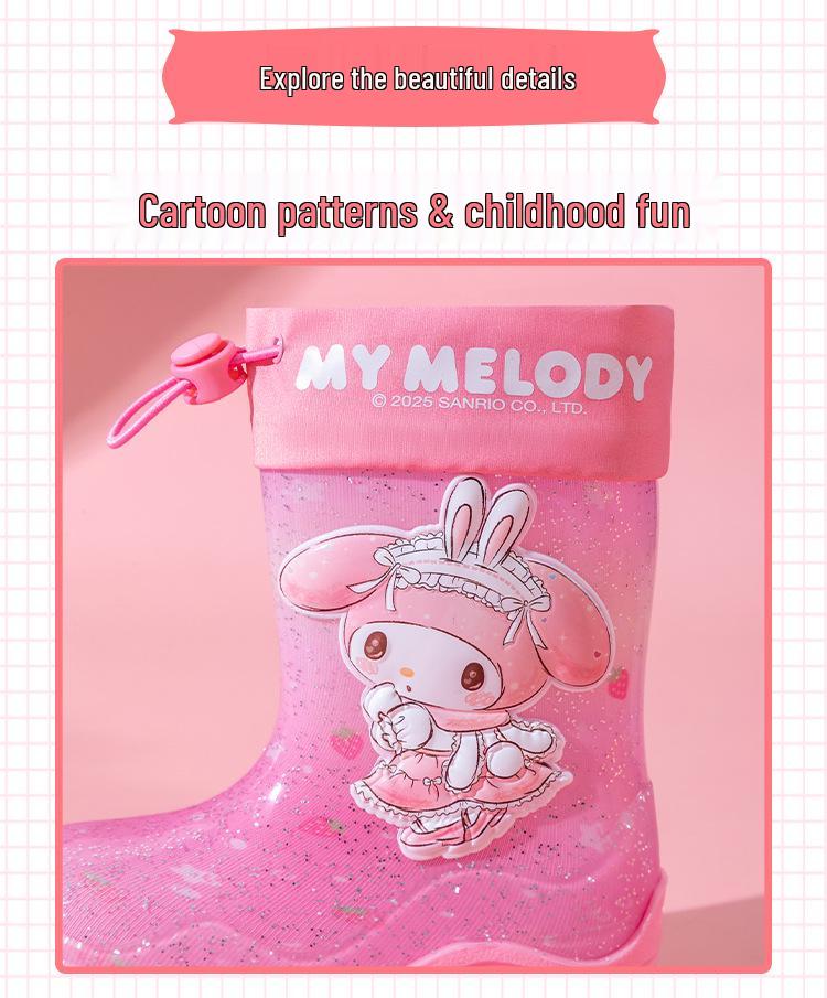 Sanrio Kids Waterproof Girls' Winter Rain Boots with Fleece Lining, Non-Slip Outdoor Rubber Boots