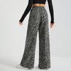 Women's Leopard Print High Waisted Wide Leg Trousers  Casual Straight Leg Pants