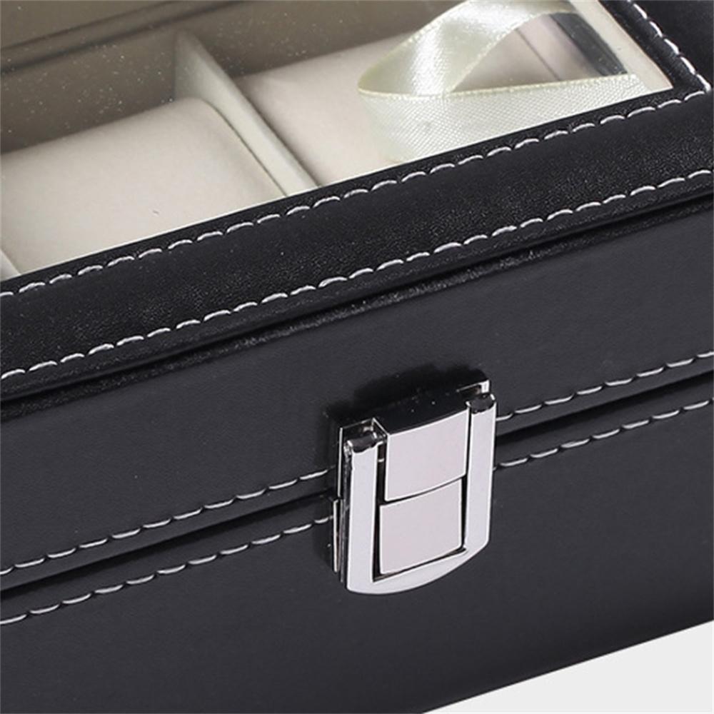 3 Grids PU Leather Watch Box Transparent Glass Window Watch Storage Display Case