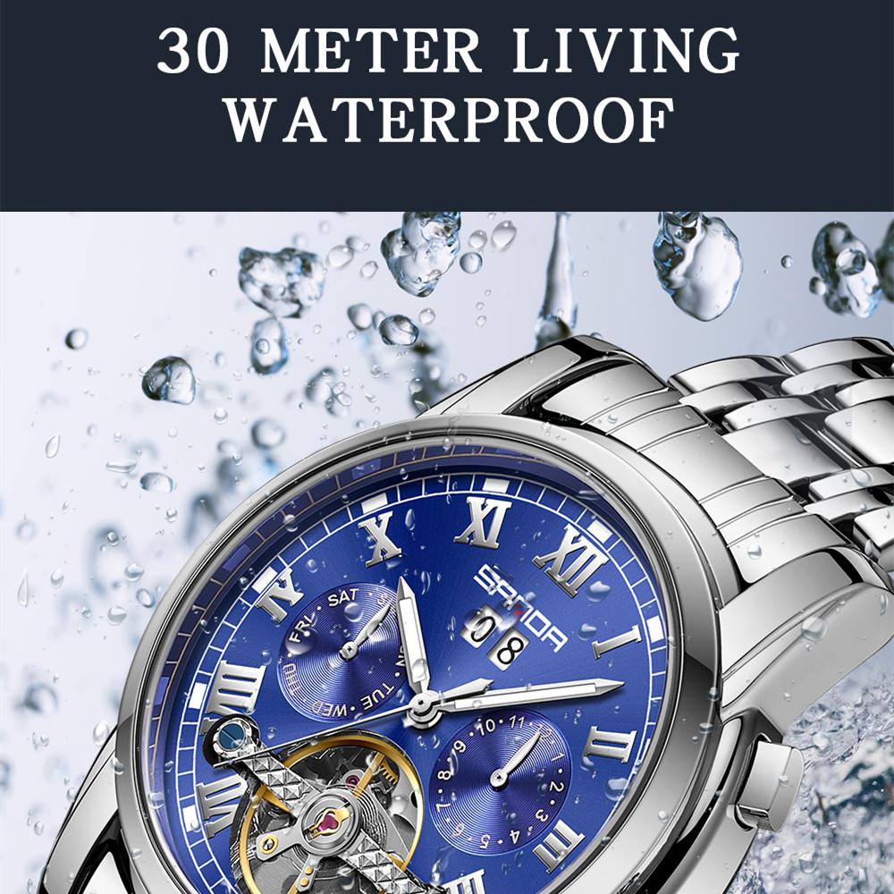 SANDA New Arrival Men's Fully Automatic Mechanical Steel Band Quartz Watch Fashion Calendar Skeleton Men's Watch