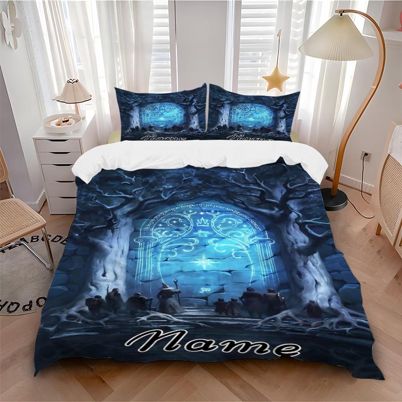Custom Textile Golden Bedding 3 Piece Set HD Print Duvet Cover Pillowcases for Teens Adult Bedroom Decoration