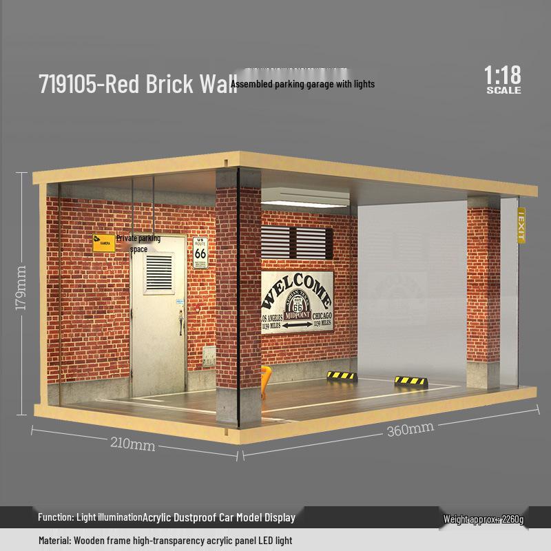 1/18 Wooden Parking Garage Model with Lighting and Dustproof Ornaments