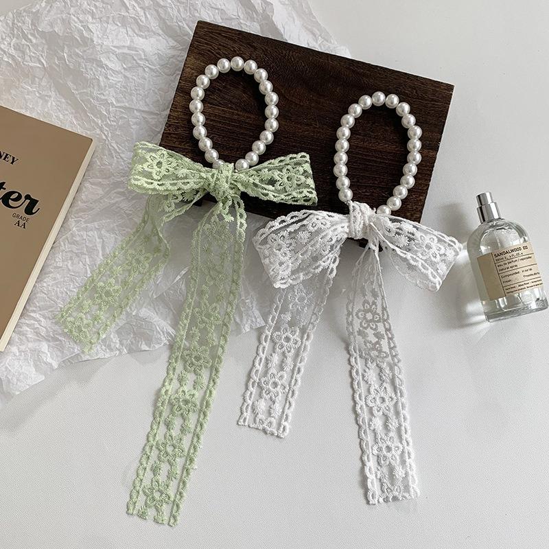 New Lace Pearl Tie Bag Collarbone Chain Necklace Fashion Scarf Premium Hair Band Hair Accessories Silk Scarf Ribbon
