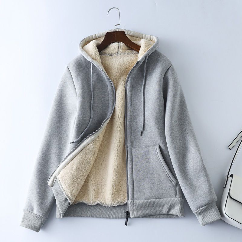 Thick Fleece Hooded Jacket Autumn and Winter Loose Casual Warm Sportswear Cardigan Hooded Sweatshirt for Women
