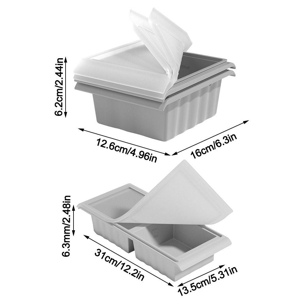 New 1/2 Grids Ice Cube Mold Silicone Extra Large Ice Mold Reusable with Lid Food Sauce Storage