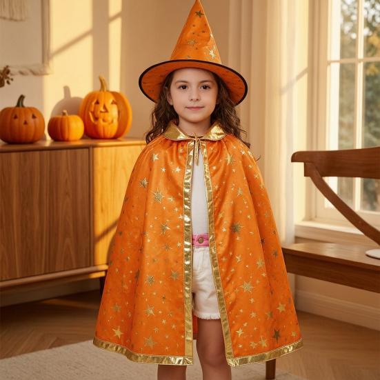 Star Pattern Wizard Cape Kids Cloak with Hat for Boys Girls, Halloween Witch Theme Role Play Costume Prop Party Cosplay Outfit, Fancy