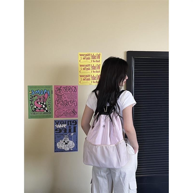 

Сумки Женские нейлоновые спортивные и любительские рюкзаки Универсальные школьные сумки Niche со шнурком Сумки большой вместимости Сумки через плечо розовый