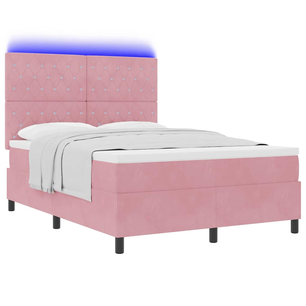 LED Boxspring Bed with Mattress Pink 140 X 200 Cm Velvet