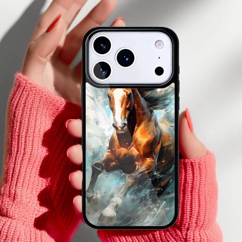 Horse Painted Art soft Phone Case for iPhone 17 16 15 14 13 Pro Max Back Cover for 12 11 Pro Coque