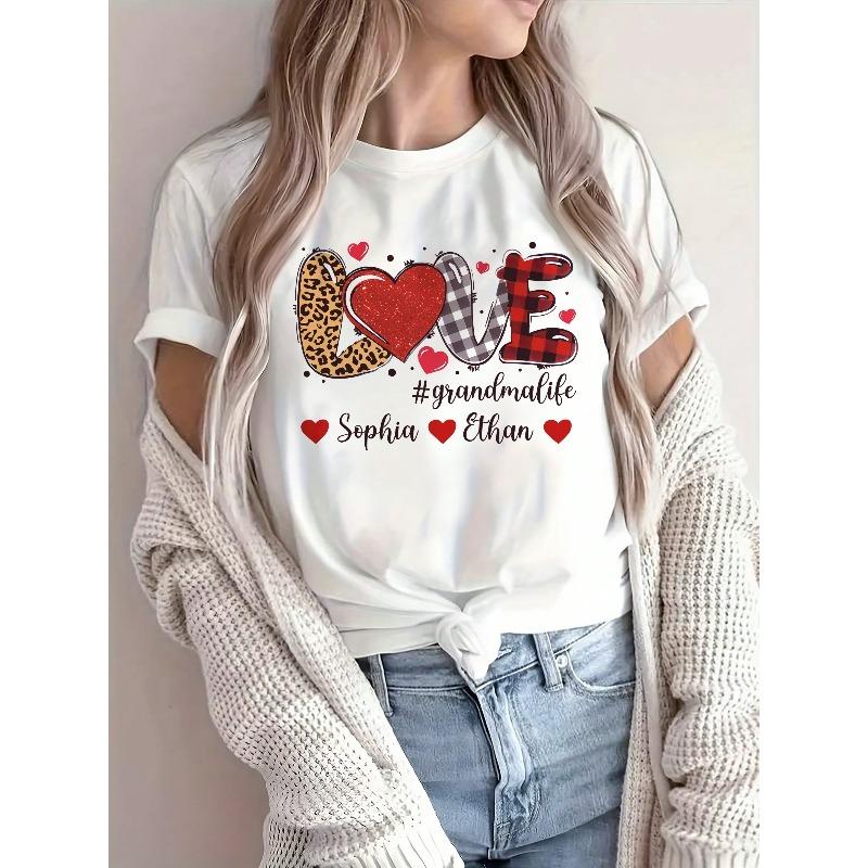 

European Size Elegant Vacation Golden Leopard Print Red Black Gray White Plaid LOVE Letter Heart Graphic Breathable Crew Neck Short Sleeve T-Shirt 4XL