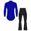 Mens Glittery Rhinestones Leotard V Neck Long Sleeve Satin Patchwork Bodysuit Figure Skating Performance Costume