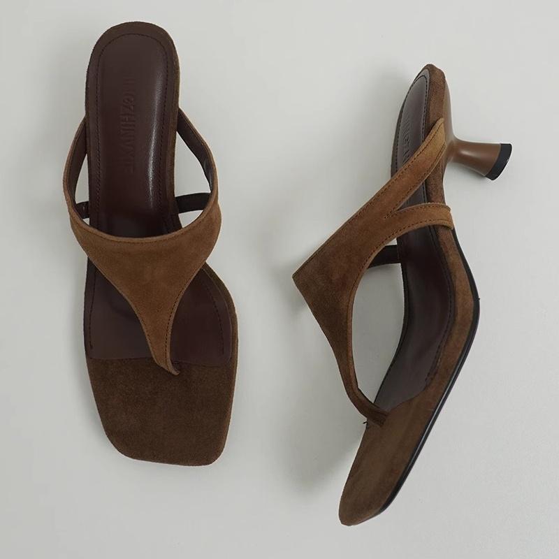 Retro Style Clip Toe Women Flip Flops Summer New Mid Heels Dress Women Slippers Vacation Comfortable Concise Sandalias