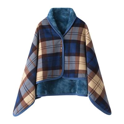 Multi-function Plaid Wearable Blanket Thicken Fleece-lined Casual Office Blanket with Button Soft Home Shawl Blanket Winter