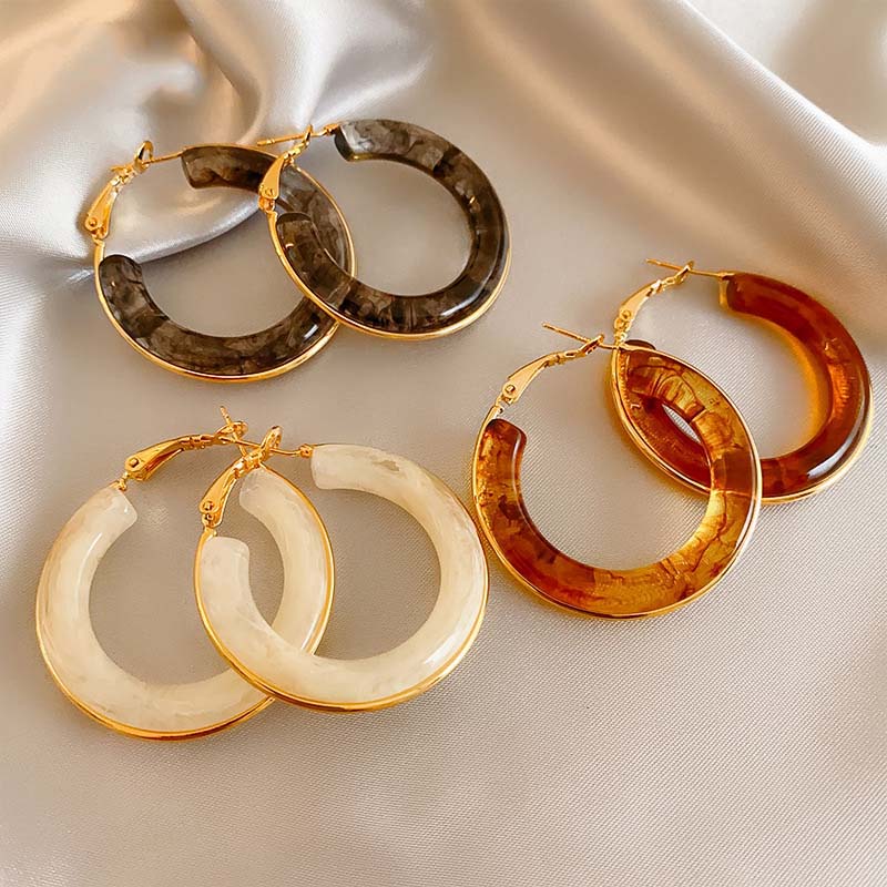 Vintage Brown Resin Round Hoop Earrings for Women Exquisite Elegant Geometric Circle Temperament Earings Wedding Jewelry Gifts