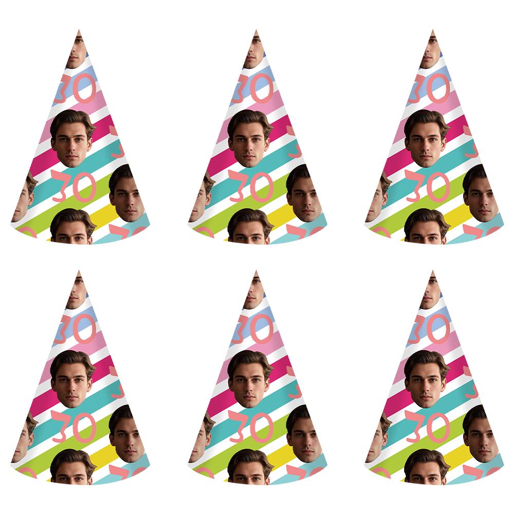

6/12pcs Custom Exclusive photo Any age DIY Birthday Hat Personalised Photo Face Party Hat For 30 40 50 60th Birthday Party Decor 6pcs