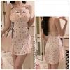 Large Size Women’s Sexy Padded Lace Up Deep V Nightdress Sweet Lace Backless Sleep Dress