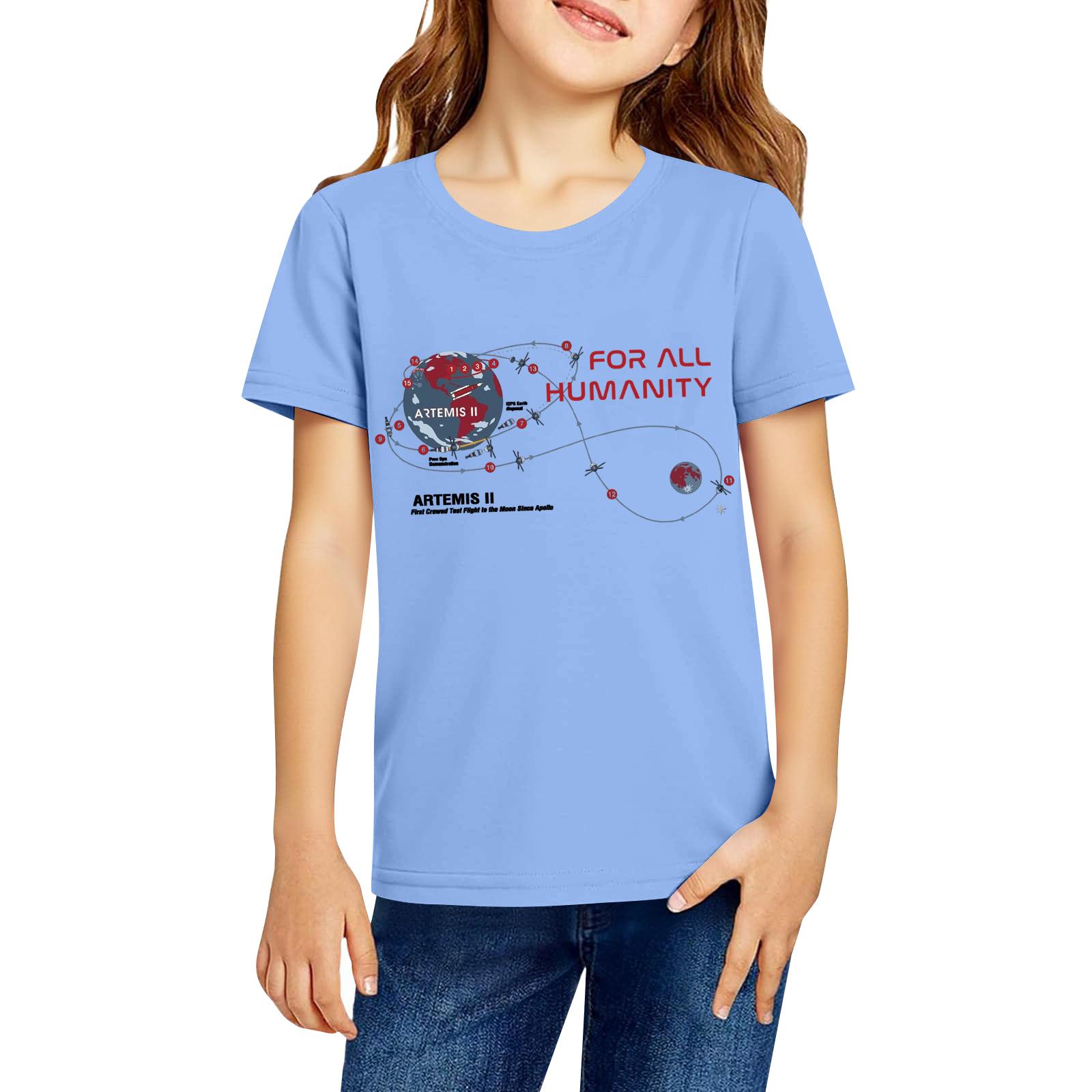 

Children s Casual Short Sleeve T-Shirt Artemis II Space Mission Graphic Print Comfortable Fit Lightweight Fabric Suitable for Everyday Wear 130