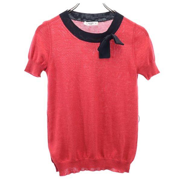 PRADA Made in Italy wool silk blend Short sleeve design knit 38 ribbon Women Used