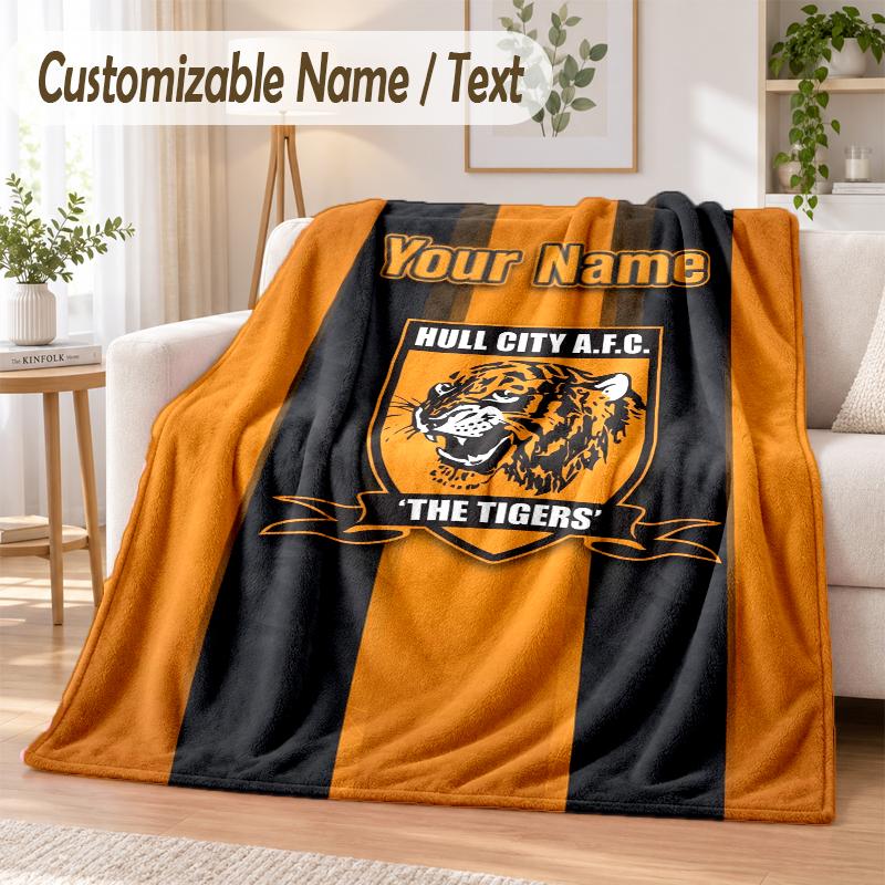 Custom Text Flannel Blanket Hull FC Print Warm Cozy Blanket Home Sofa Bedding