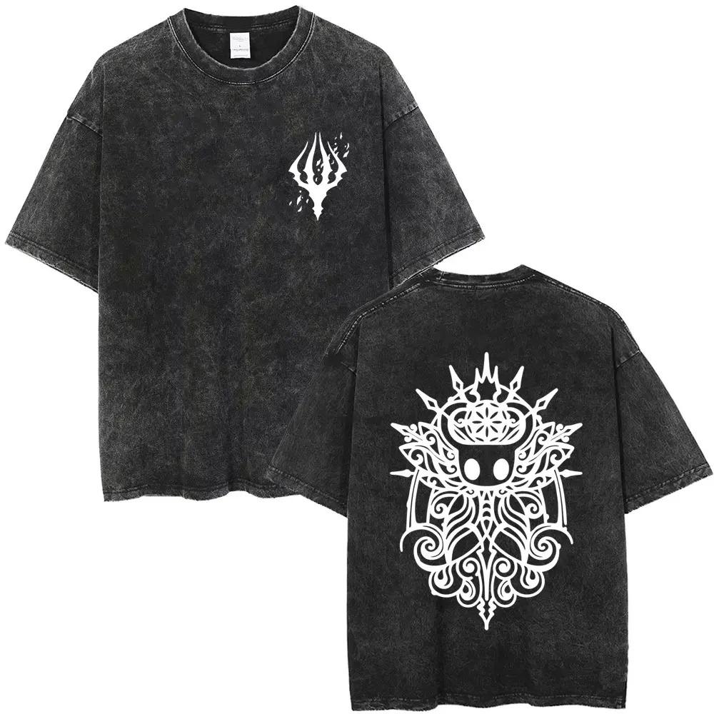 Magliette Hollow Knight Stampa Vintage Lavata Magliette Regali per Fan Uomo Donna Top Moda Casual Manica Corta Oversize