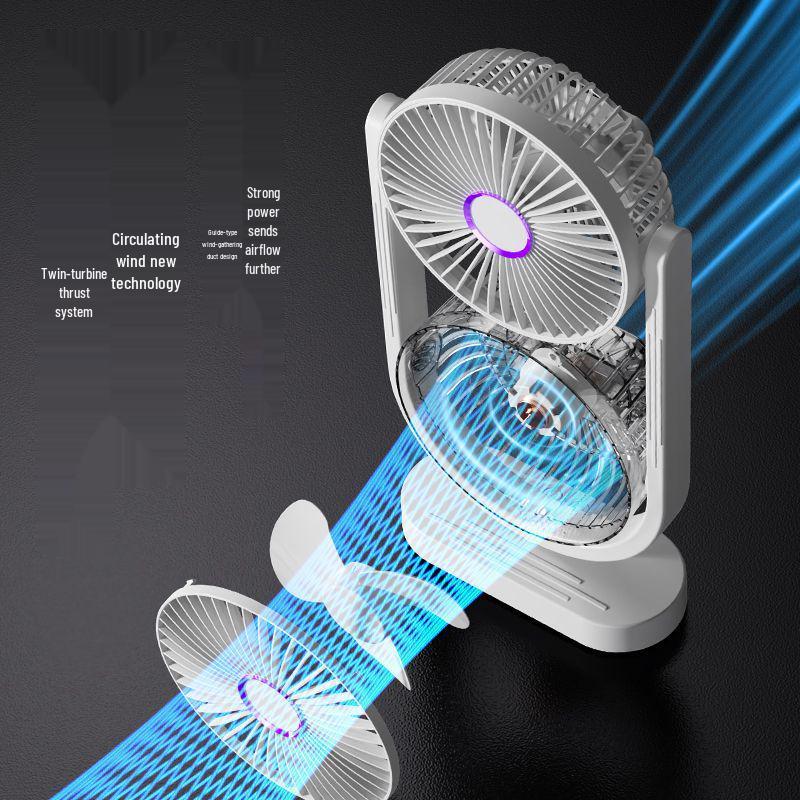 New Model 8-inch USB Rechargeable Double-headed Desktop Fan with Long Battery Life and 360° Rotation for Outdoor Camping