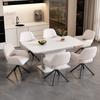 Pivotant, Material Sherpa, Set de 6, Cu brațe, Modern și Simplu, Scaun de masă, Alb