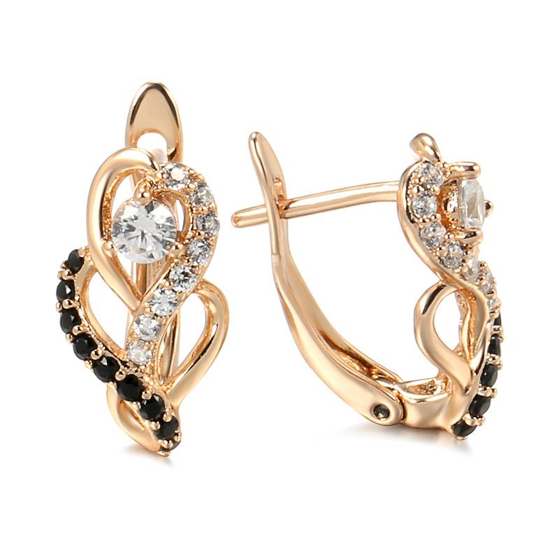 

Korean and Japanese temperament simple micro-inlaid zircon earrings, fashionable black and white two-color zircon D-button earrings women s jewelry