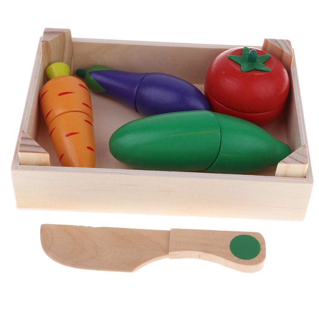 Magnetic Cutting Fruits Vegetables Kitchen Food Toy Wooden Playset Gift