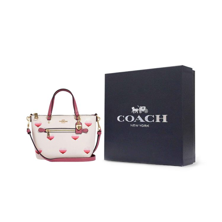 Coach Gallery 20 Gradient Heart Print Zipper Closure Pebble Leather Handbag Shoulder Bag Crossbody Bag Small Women Handbags White CA793-IMCAH