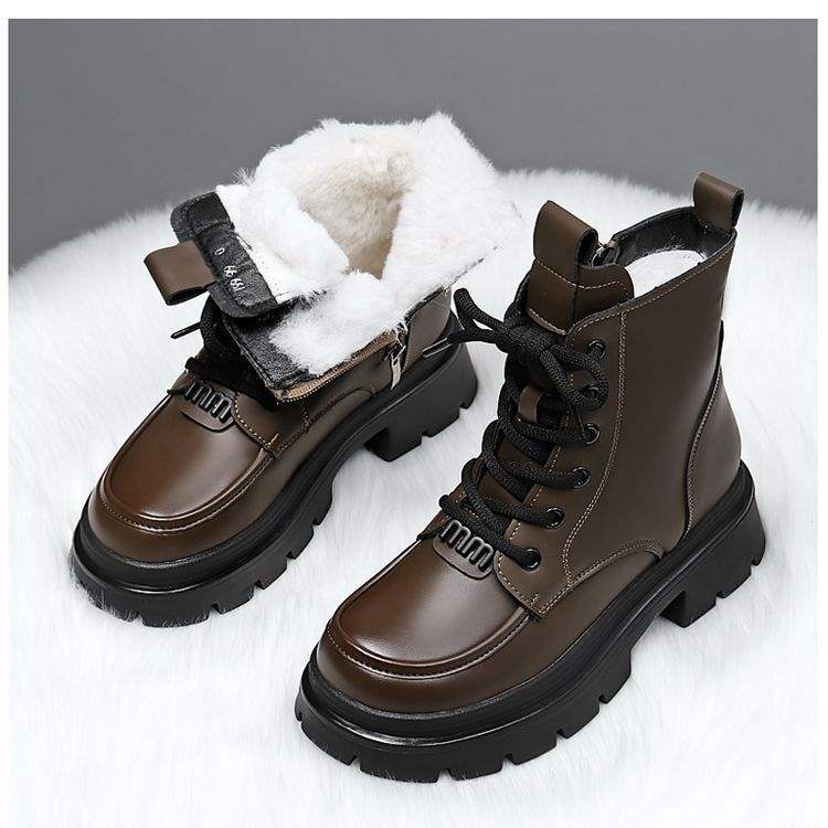 

Wool and fur integrated snow boots thick-soled Martin boots women s 2025 new velvet thickened non-slip water warm short boots 40