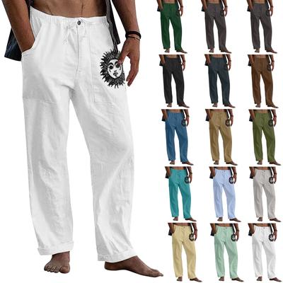 Lässige, lockere und bequeme Freizeithose für Herren, bedruckte Kordelzughose aus Baumwollleinen