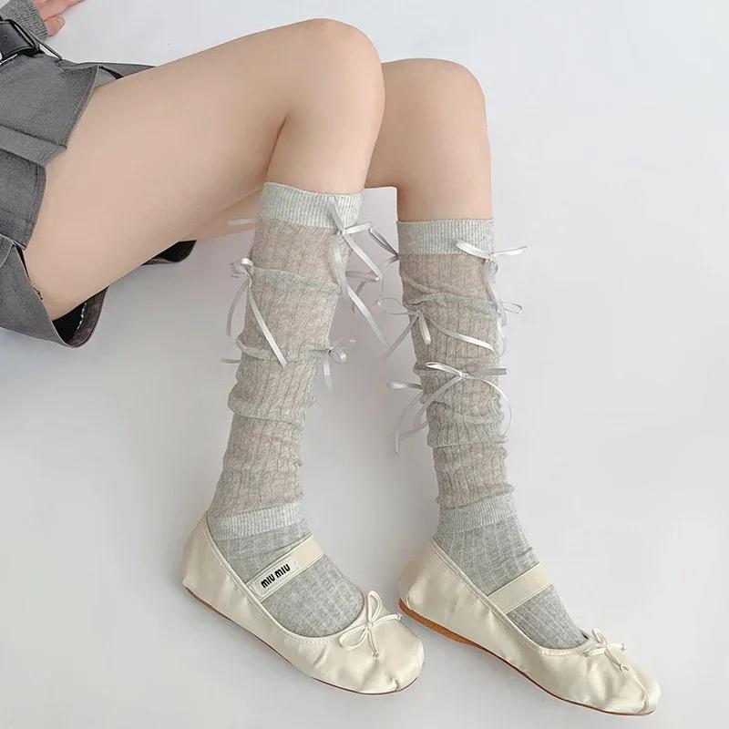 New Kawaii Bowknot Knee High Socks Thigh High Stockings Cute Long Socks Stockings Women Lolita Jk Japanese Style Thigh High Sock