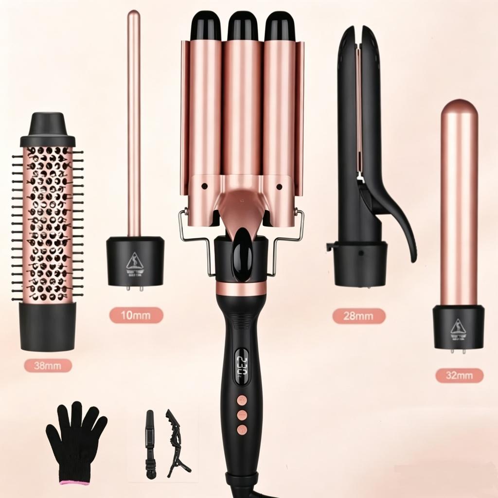 Electric 5-in-1 Interchangeable Curling Iron Set with PTC Fast Heat and Dual Voltage