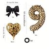 Leopard Print Number Foil Balloon 0-9 with Black Bow Leopard Print Heart-shaped Balloon for Birthday Anniversary Party Decor