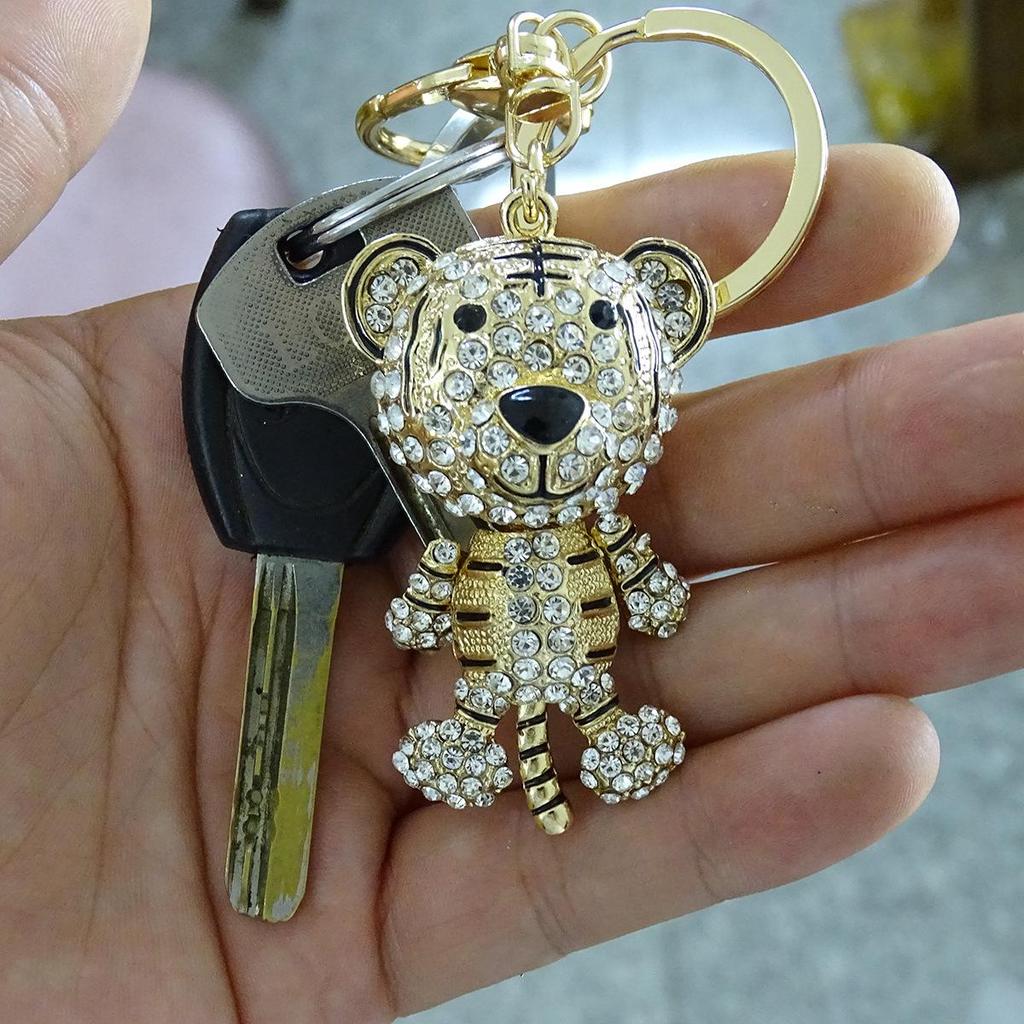 Striped Tiger Keychain with Diamond Inlay & Enamel - Fashion Accessory & Holiday Gift